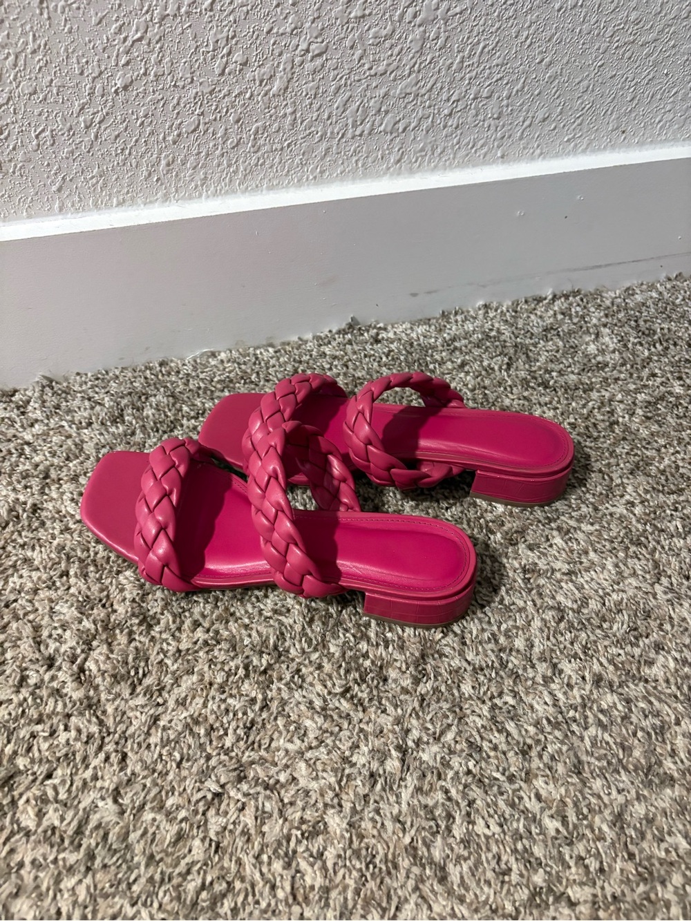Braided Strap Hot Pink Women's Slide Sandals